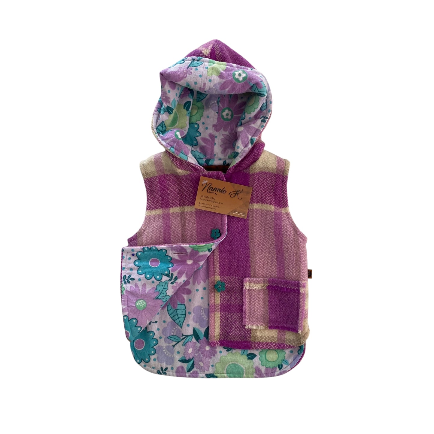 Woollen Vest Purple with Retro Floral