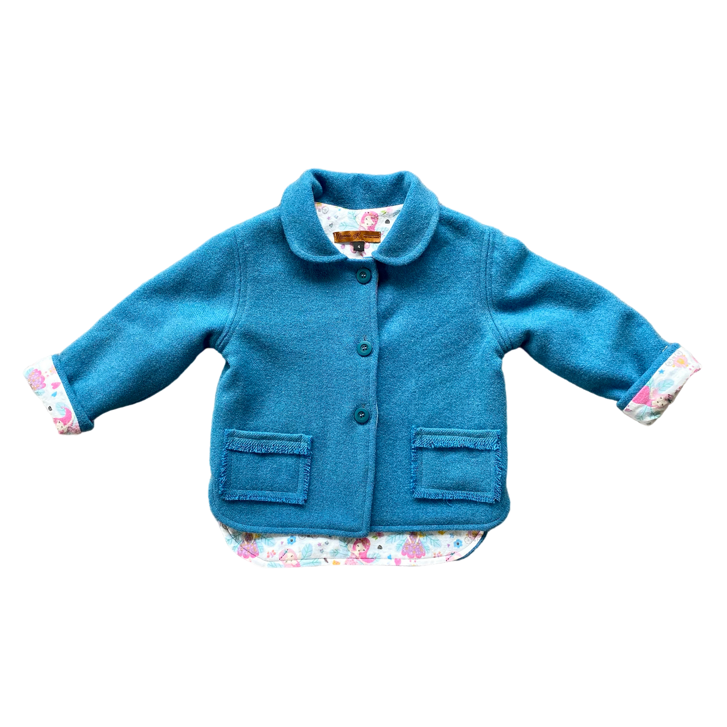 Woollen Jacket Teal Blue with Fairies