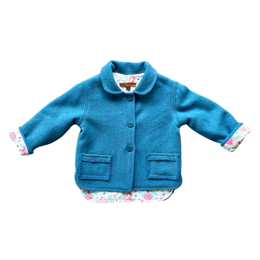 Woollen Jacket Teal Blue with Fairies