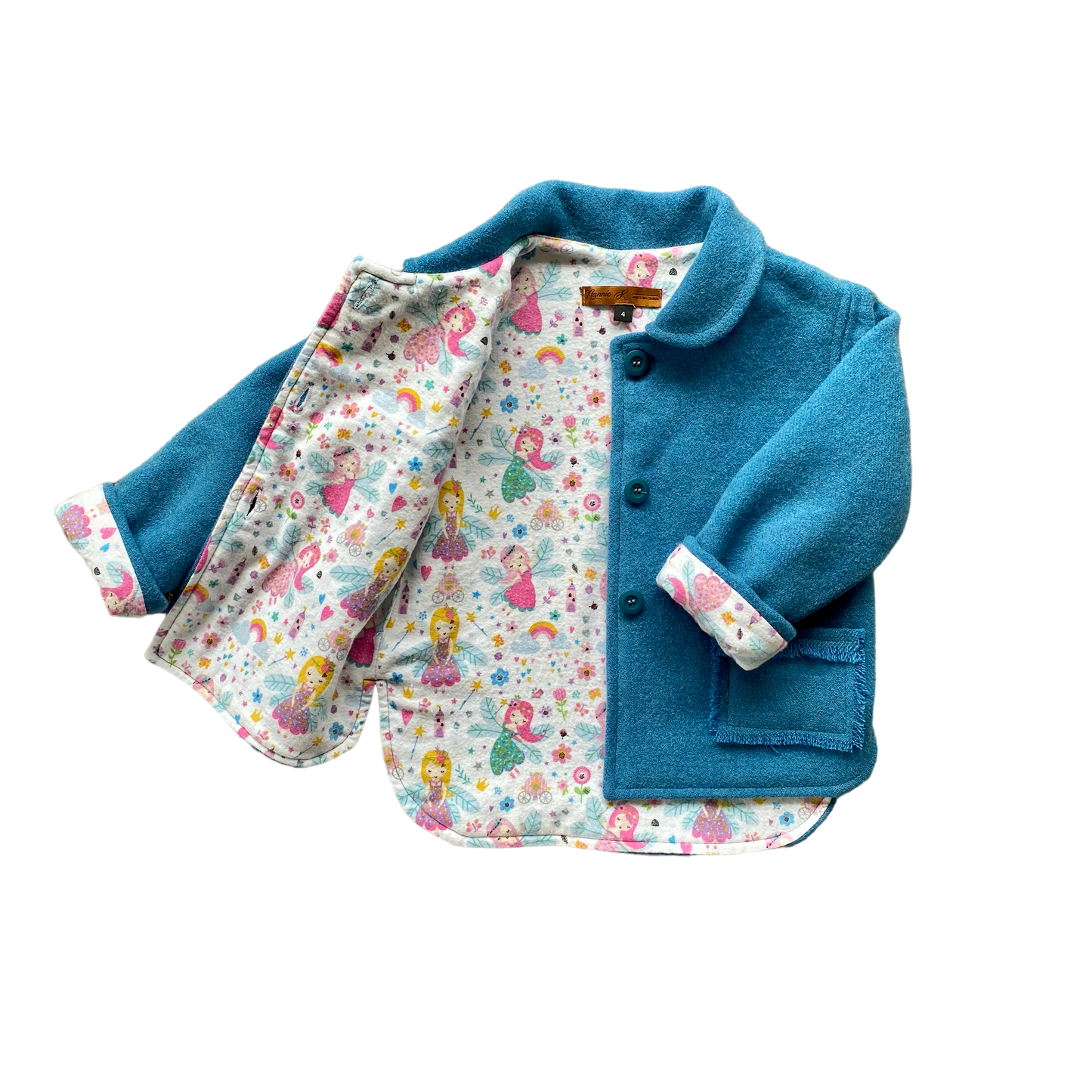 Woollen Jacket Teal Blue with Fairies