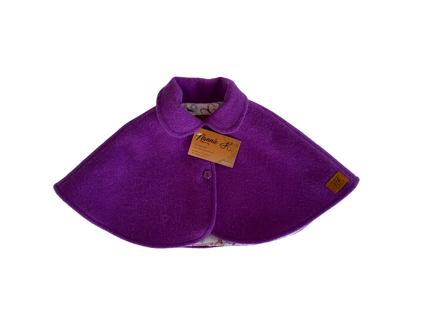 Woollen Cape Purple with Butterflies