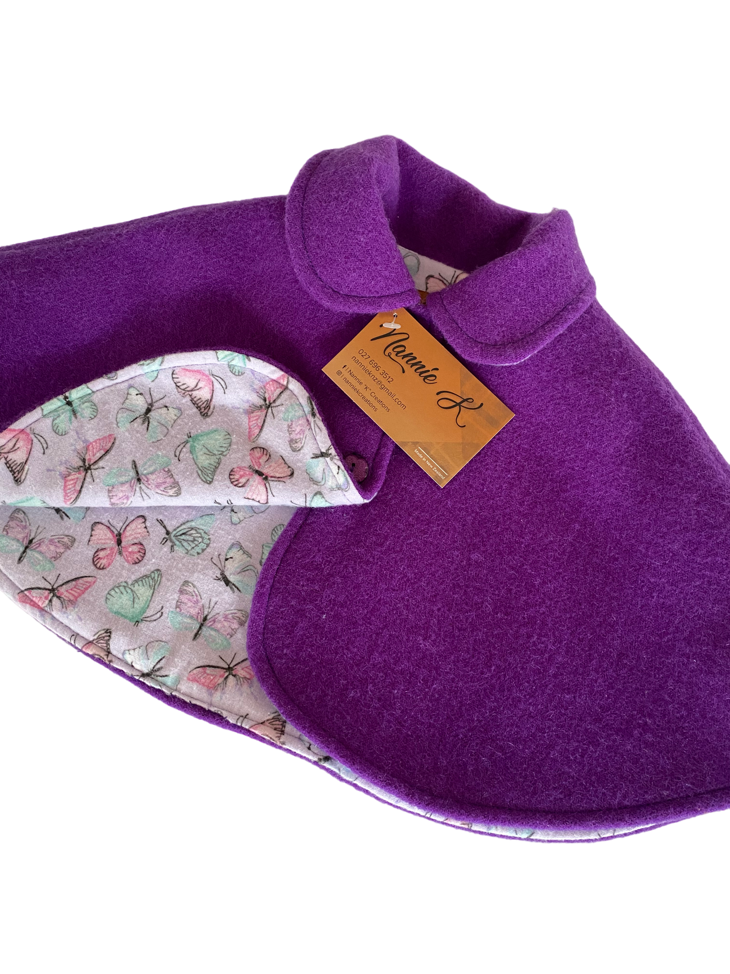 Woollen Cape Purple with Butterflies