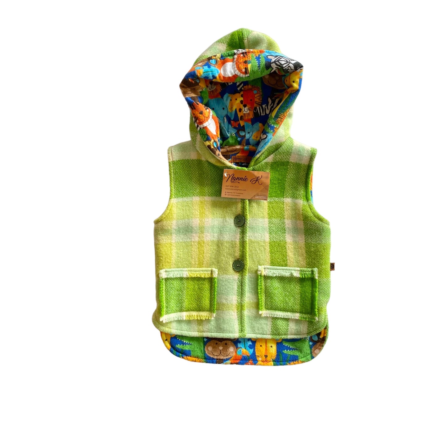 Woollen Vest Green with Bright Animals