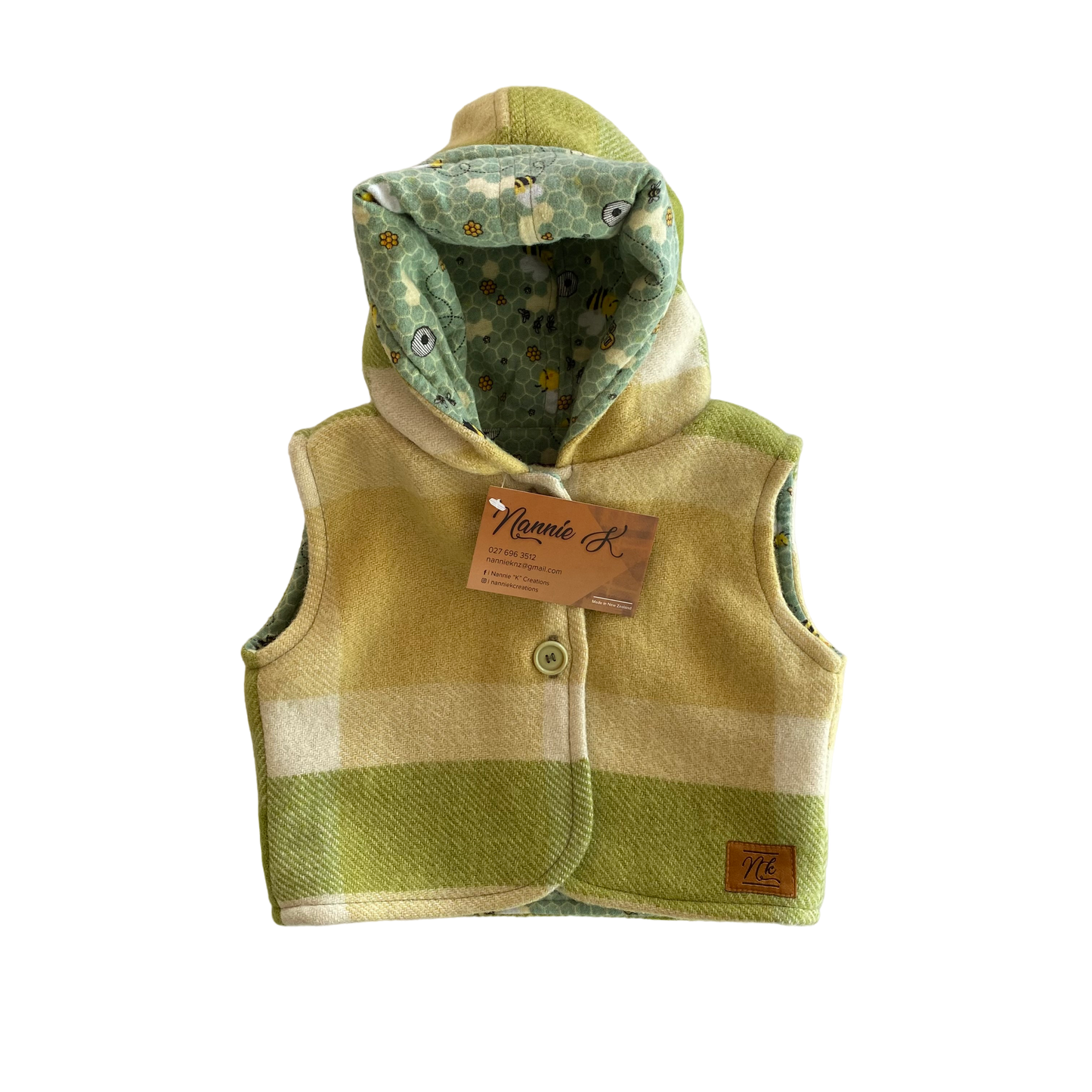 Woollen Baby Vest - Green with Bee's