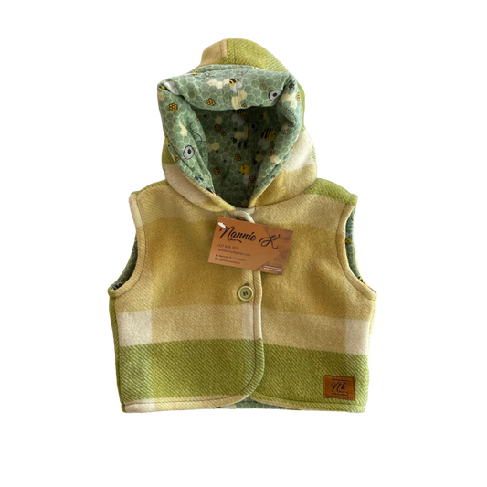 Woollen Baby Vest - Green with Bee's