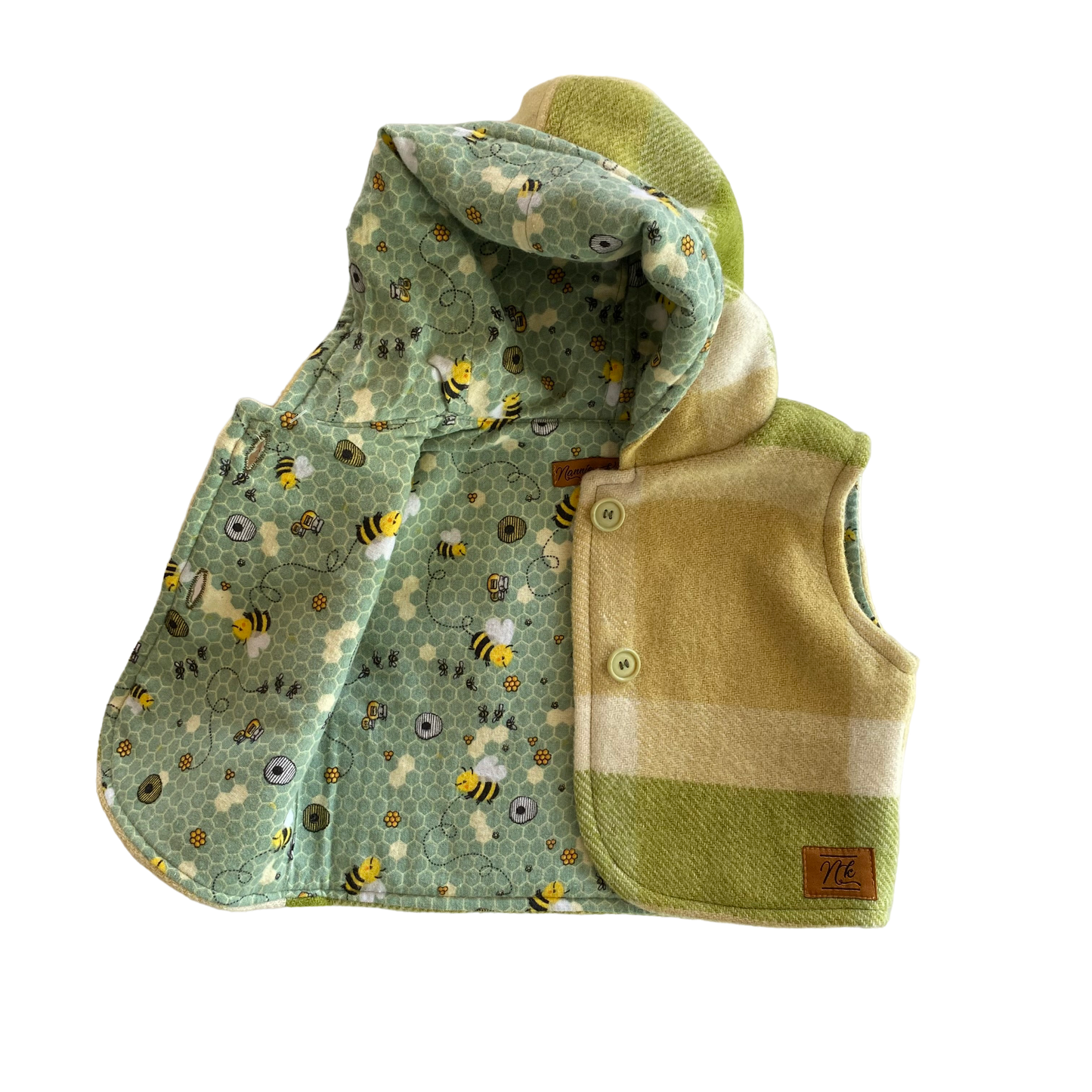 Woollen Baby Vest - Green with Bee's