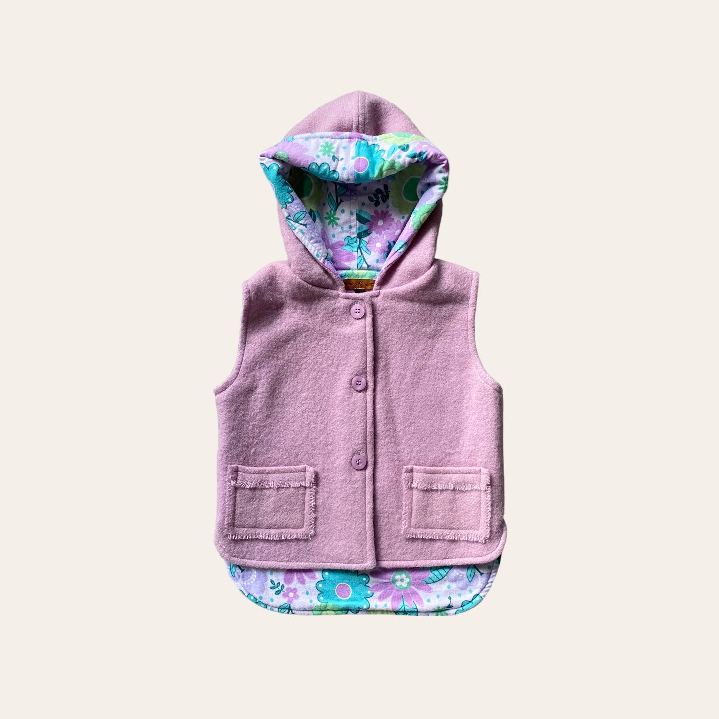 Woollen Vest Mauve with Retro Floral