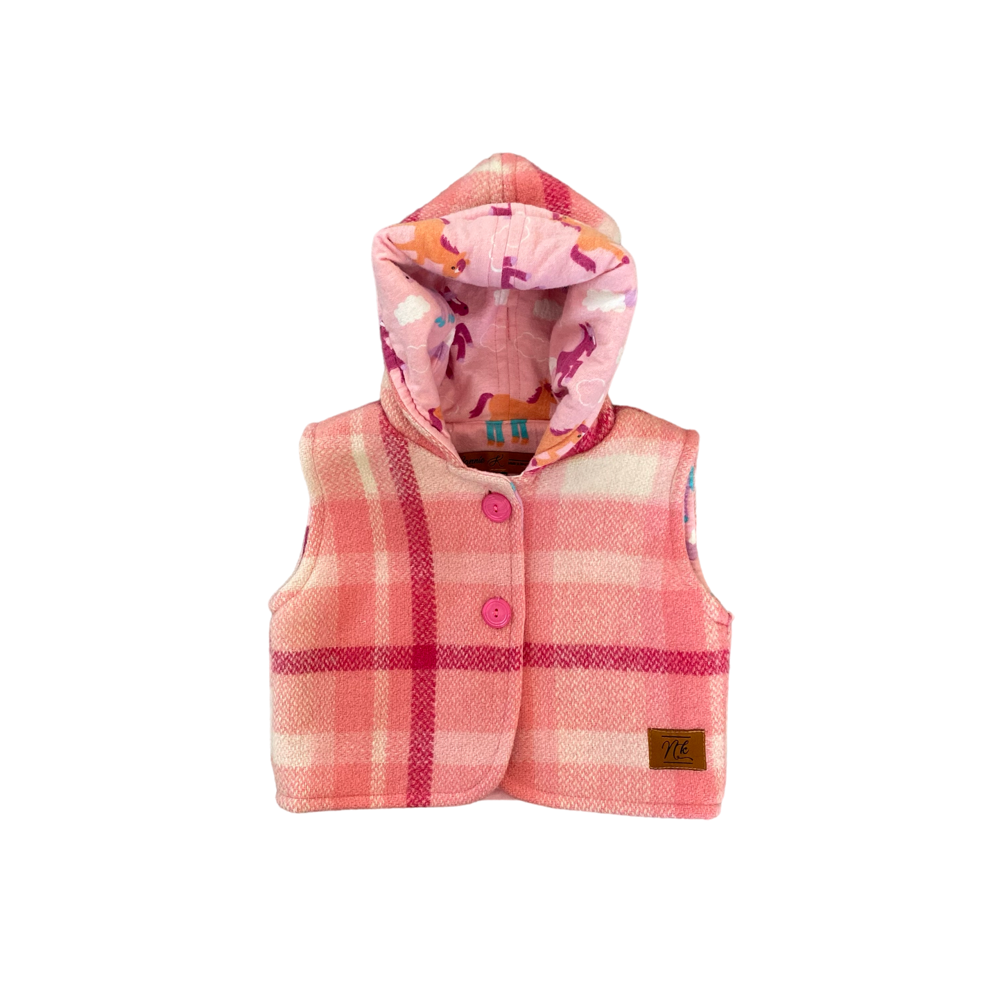 Woollen Baby Vest Pink with Unicorns