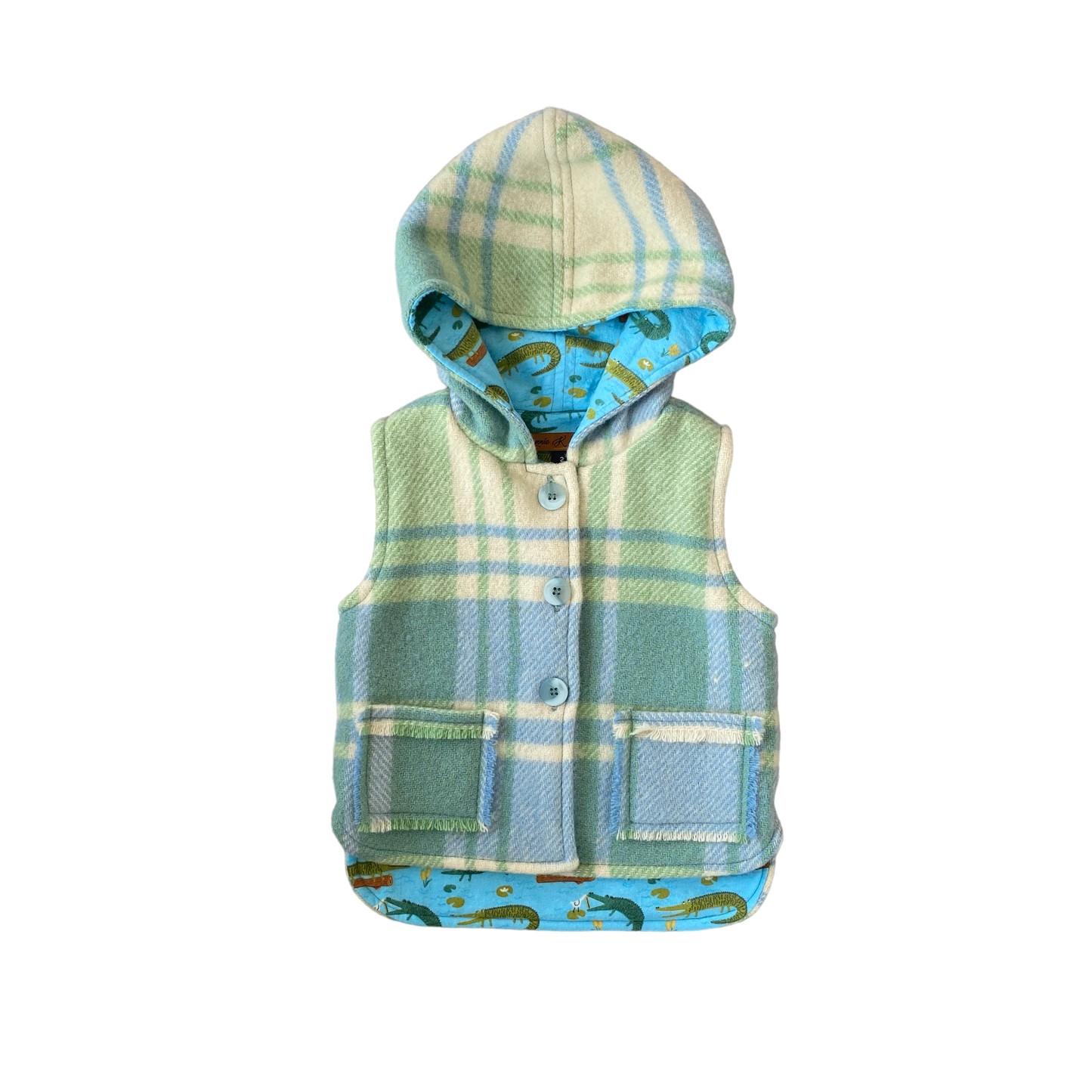 Woollen Vest Blue/Green with Crcodiles