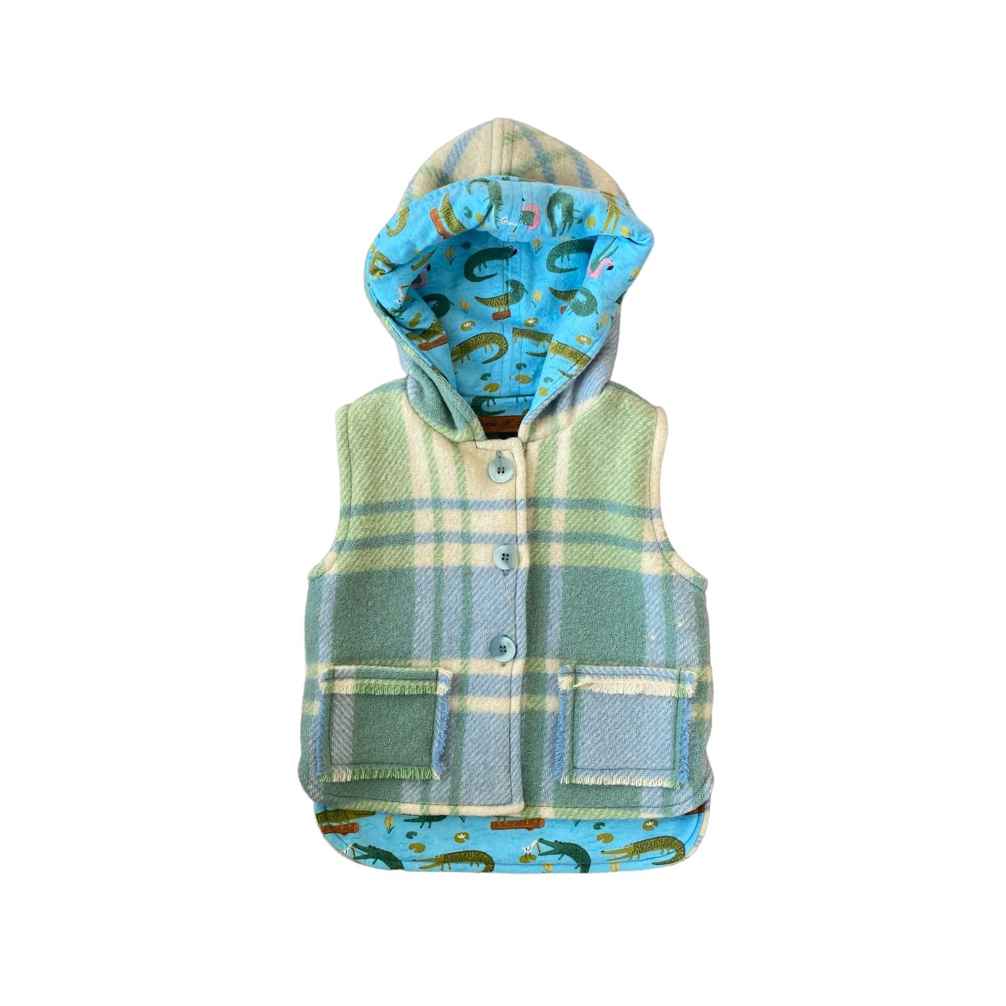 Woollen Vest Blue/Green with Crcodiles