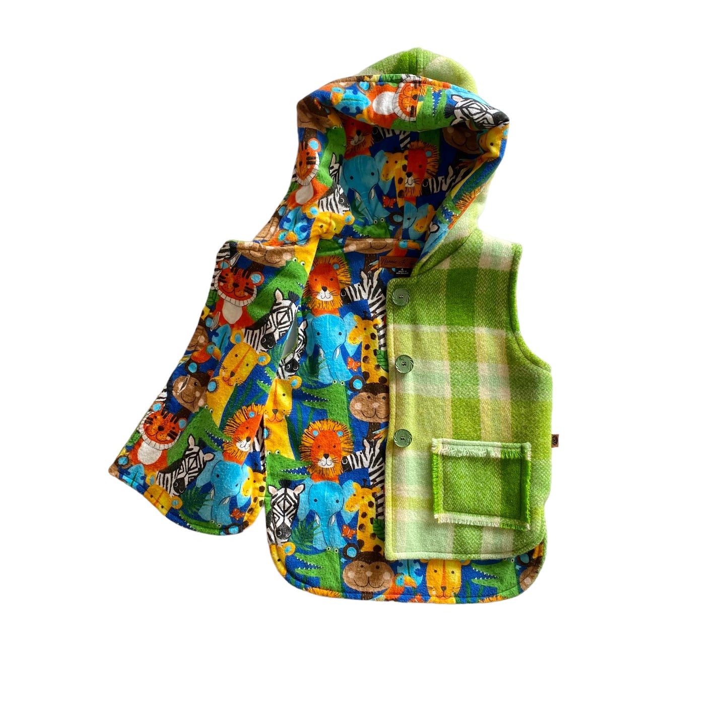 Woollen Vest Green with Bright Animals