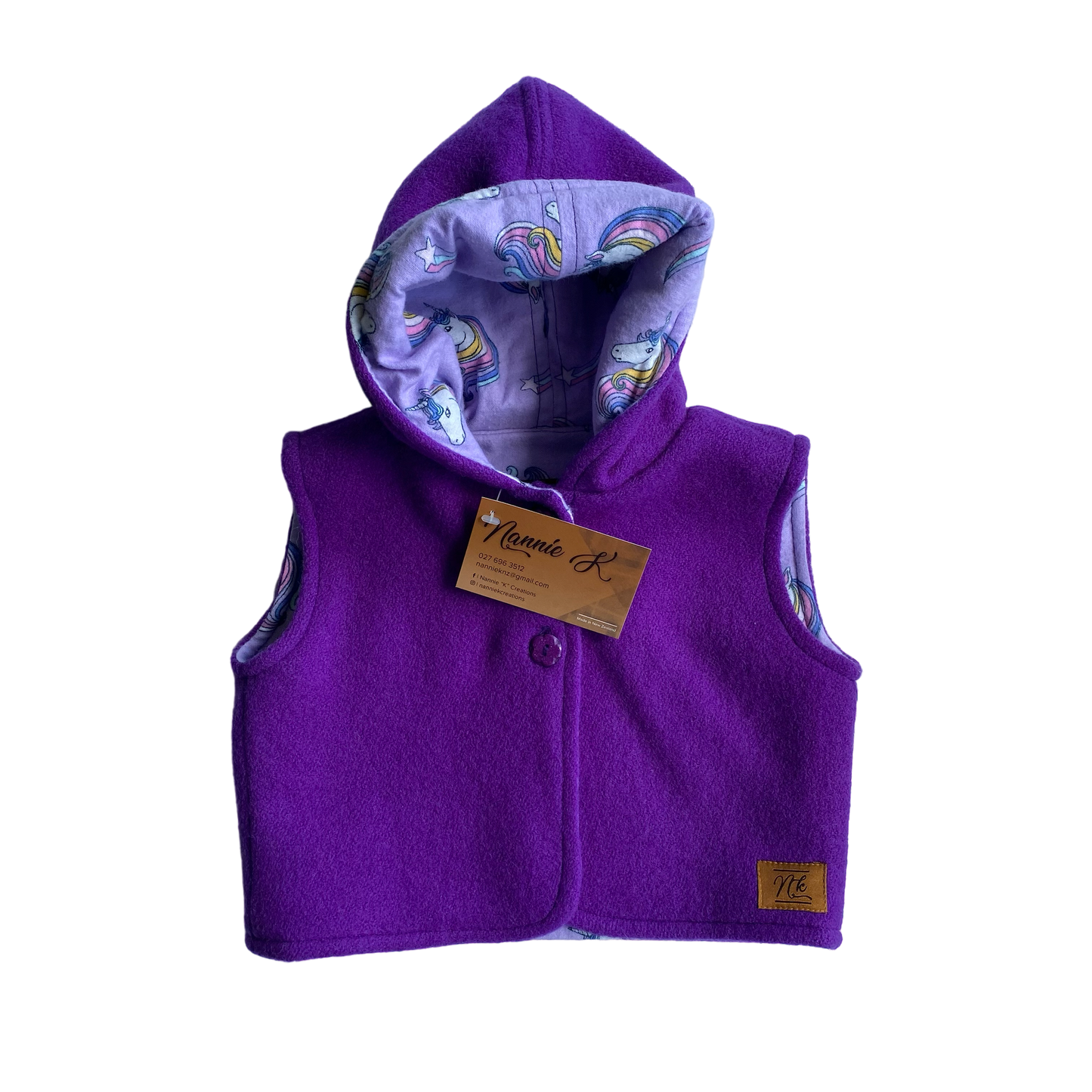 Woollen Baby Vest Deep Purple with Unicorns