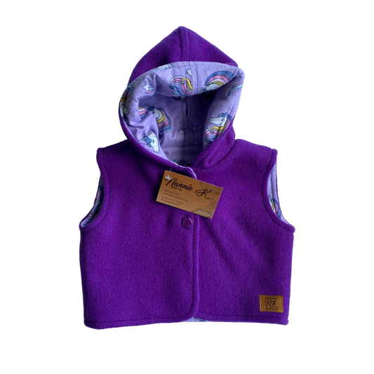 Woollen Baby Vest Deep Purple with Unicorns