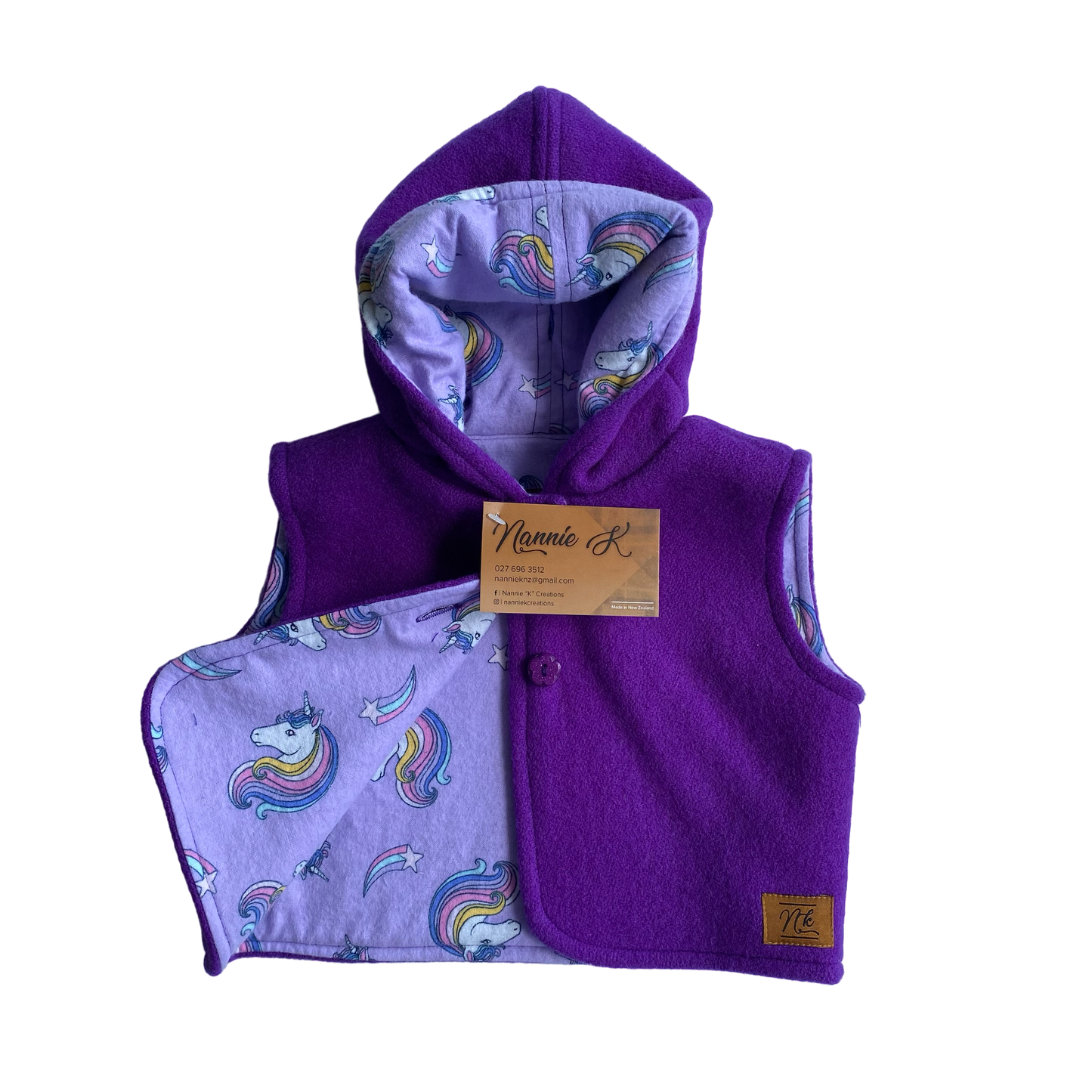 Woollen Baby Vest Deep Purple with Unicorns