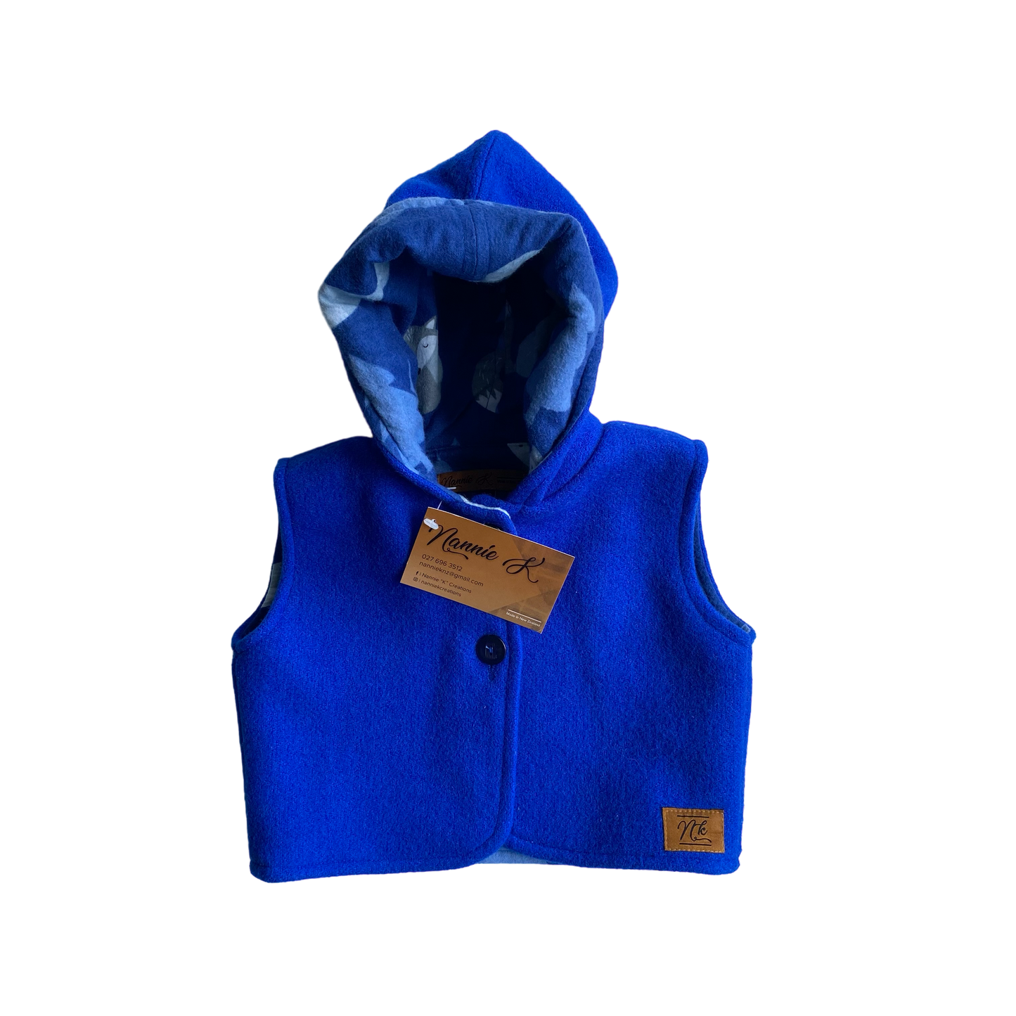 Woollen Baby Vest Blue with Foxes