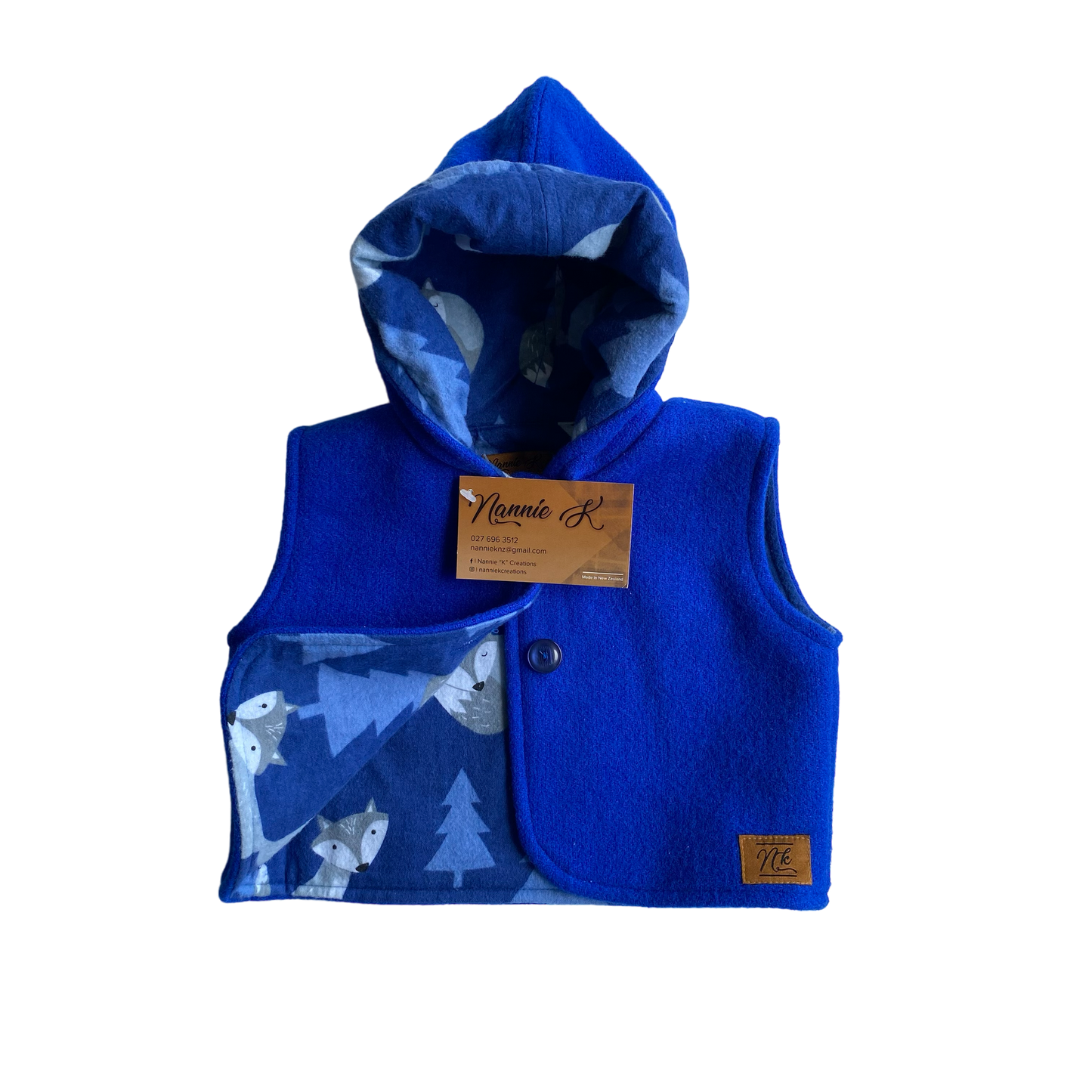 Woollen Baby Vest Blue with Foxes