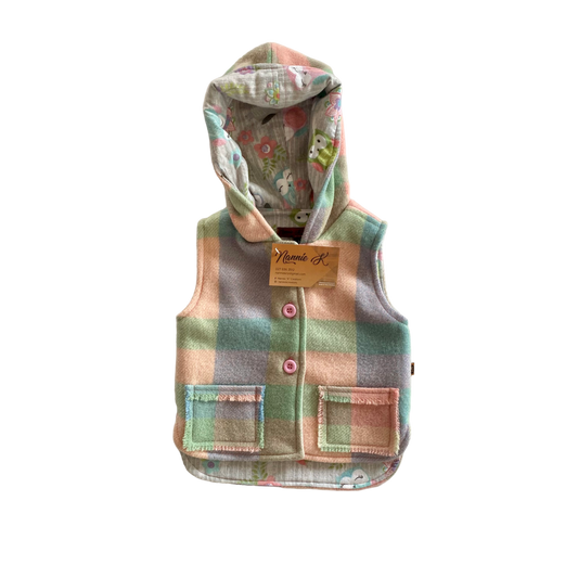 Woollen Vest Pink Purple Check with Owls