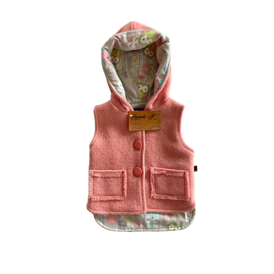 Woollen Vest Pink with Owls