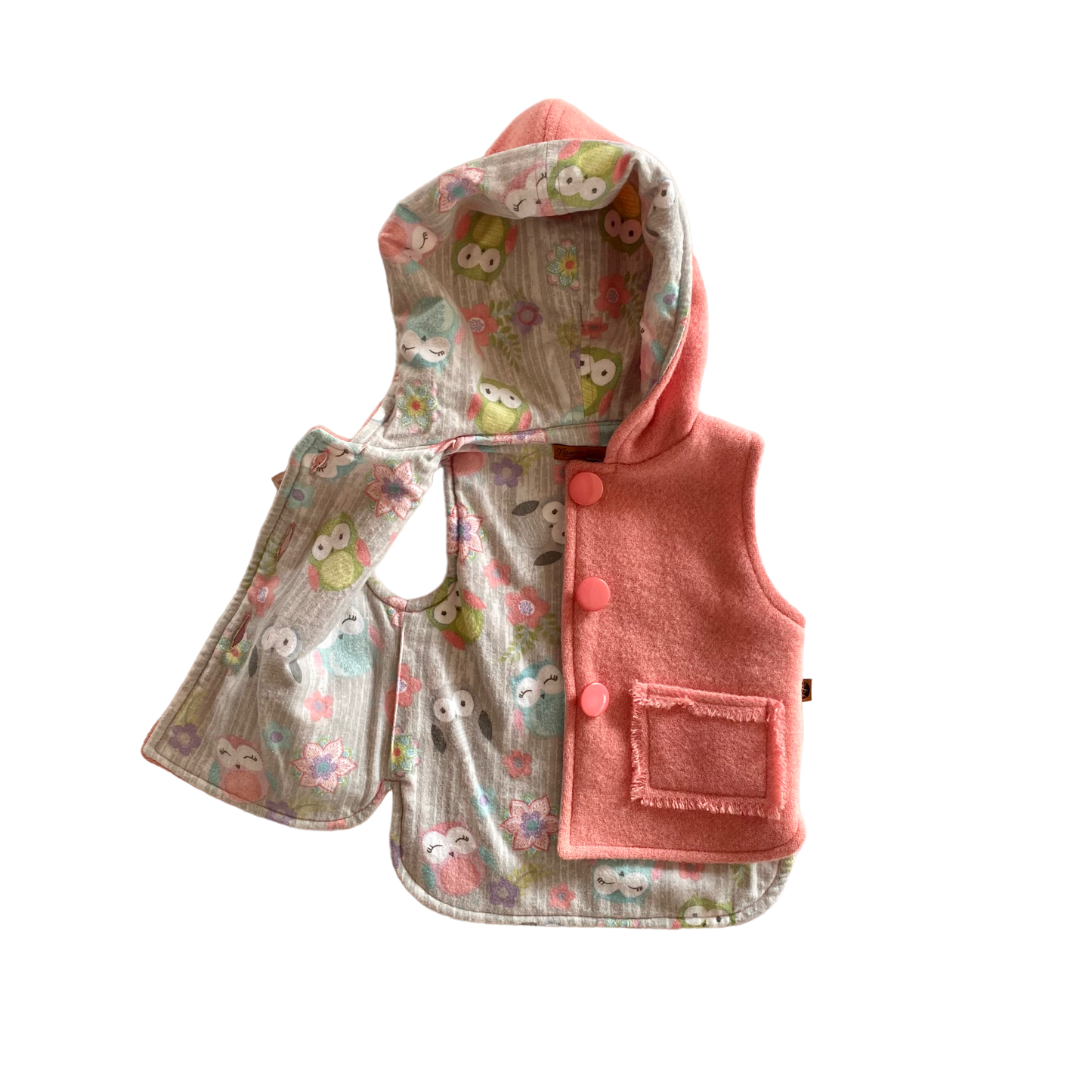 Woollen Vest Pink with Owls