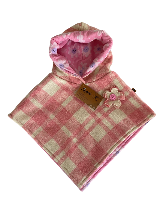 Woollen Poncho Pink with Cute Flowers